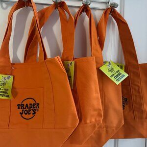 NWT Trader Joe’s Orange Mini Canvas Tote Bag Set of 4 Halloween🎃
